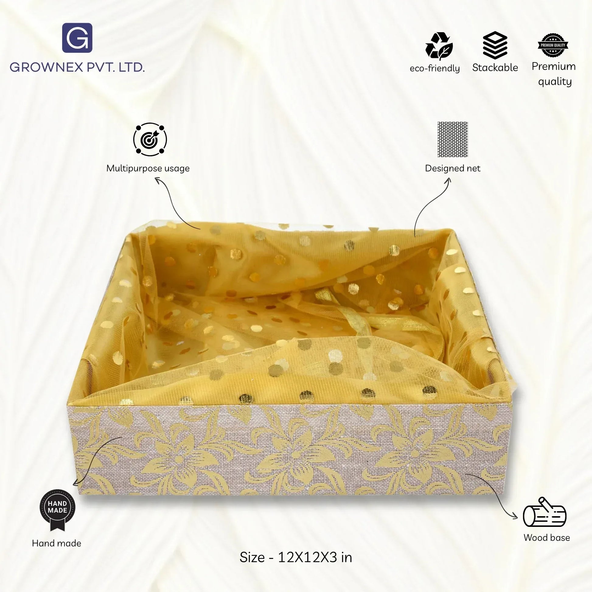 Golden Jute Gift Hamper Basket | Grownex Packaging | Basket & Tray