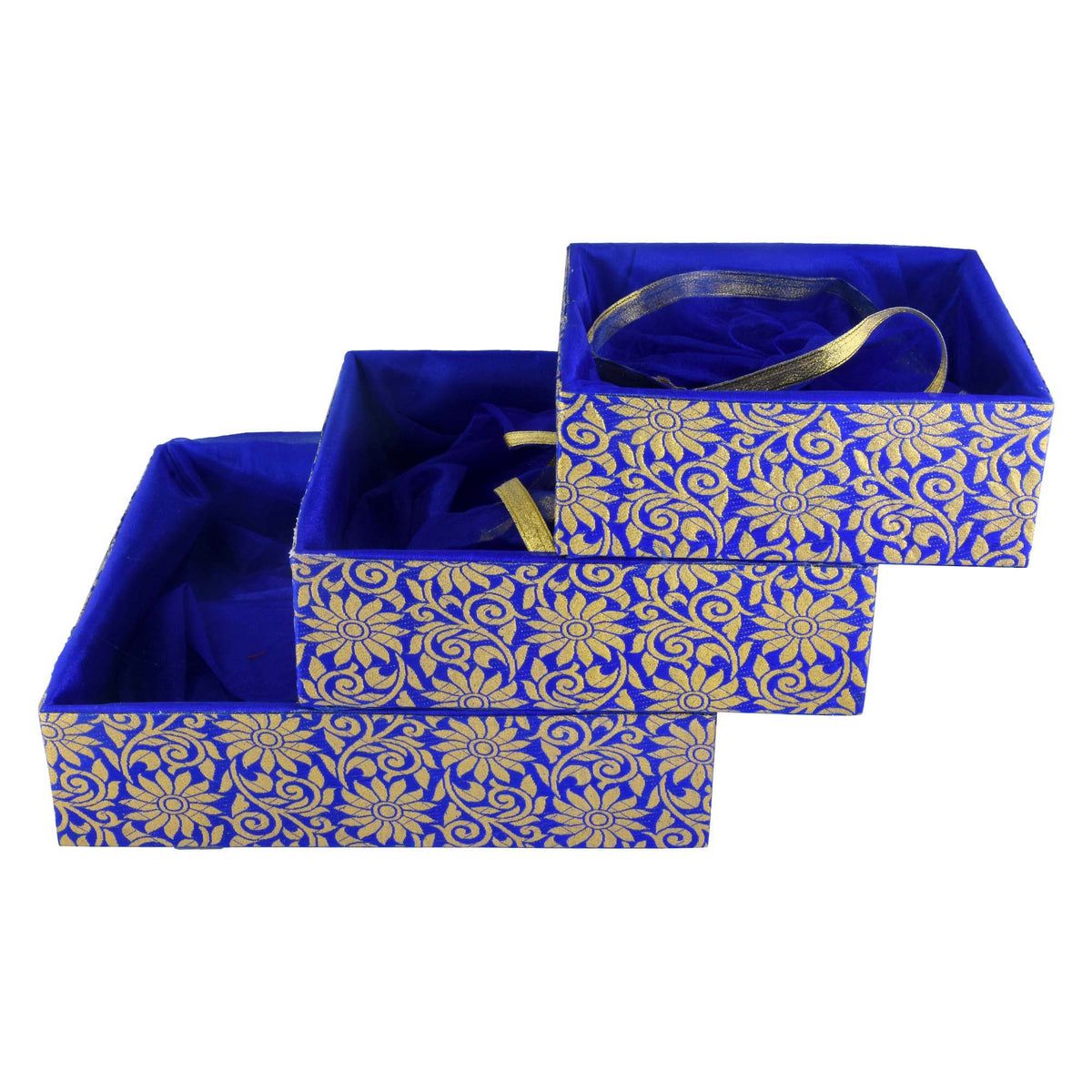 Floral Blue Hamper Basket Set of 3 | Stylish Wooden Gift Basket for Special Occasions