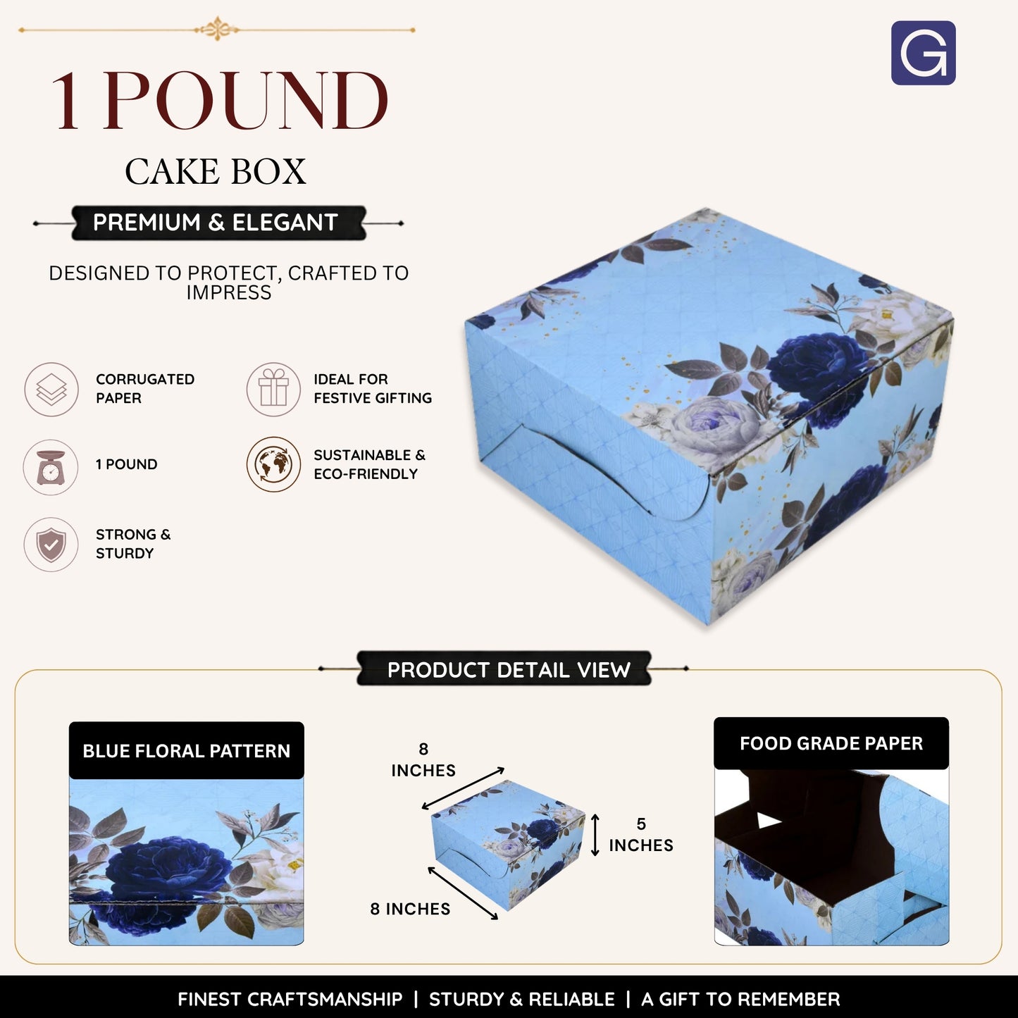 Blue 1 Pound Cake Box | Bakery Packaging