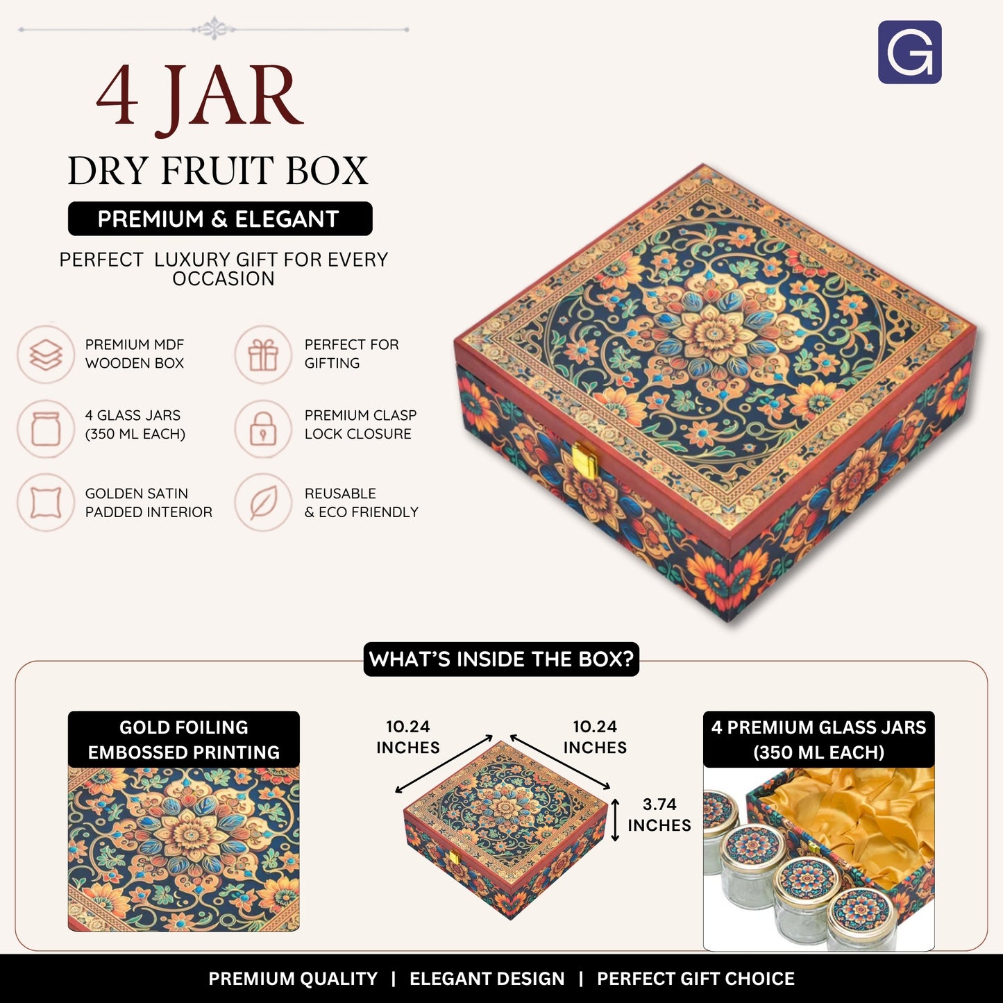 Red Floral Foil Wooden Hamper Box with 4 jars | Festive Gift Box