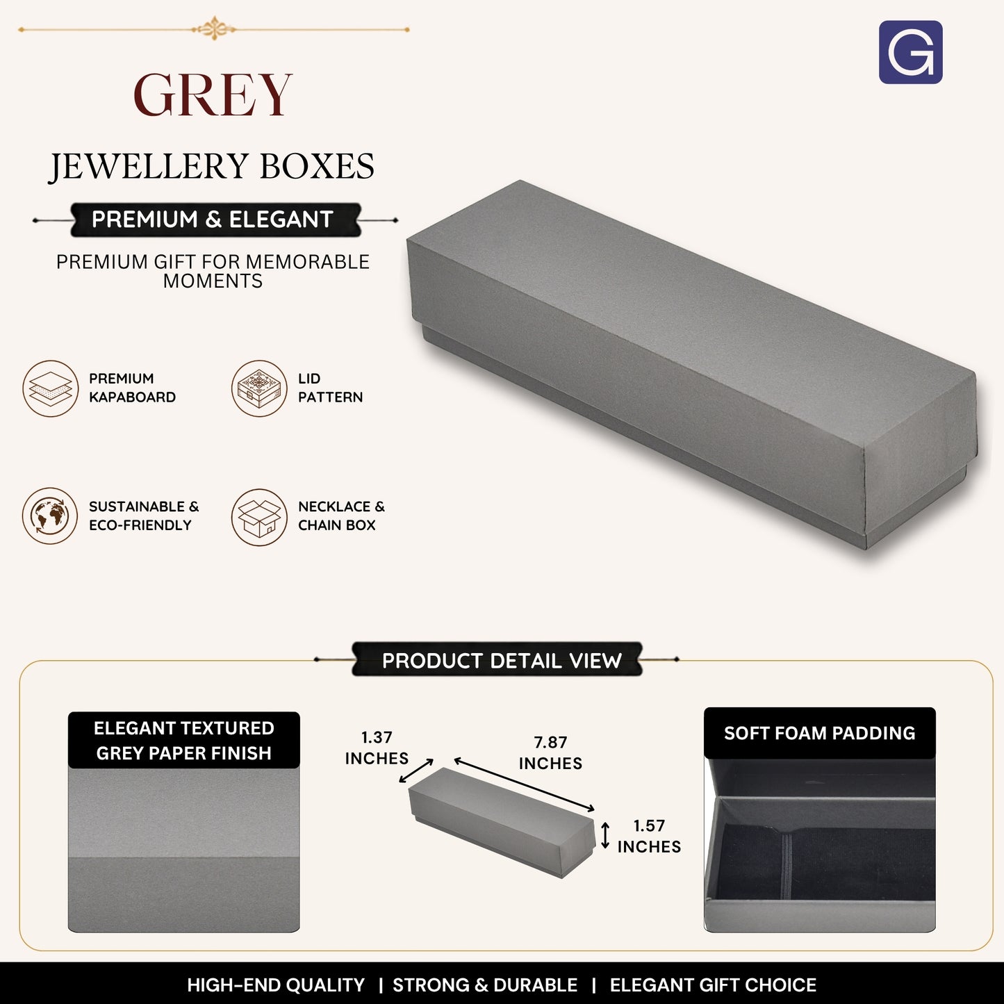 Grey Necklace & Chain Gift Box | 20 x 3.5 x 4 cm