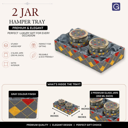 Grey Wooden 2 Jar Open Hamper Tray (8x4x2 inches)