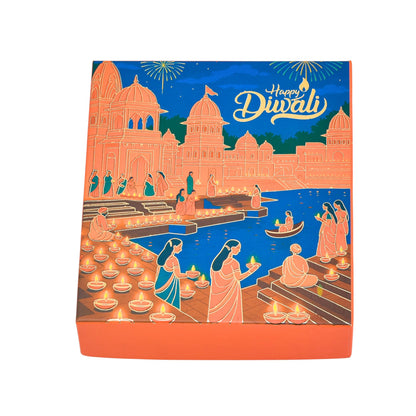 Diwali Celebration Hamper Gift Box with Temple & Ghat Design | Grownex Packaging | Hamper Box