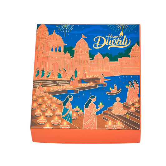 Diwali Celebration Hamper Gift Box with Temple & Ghat Design | Grownex Packaging | Hamper Box