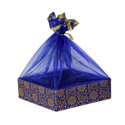 Floral Print Blue Wooden Gift Hamper Basket | Grownex Packaging | Basket & Tray