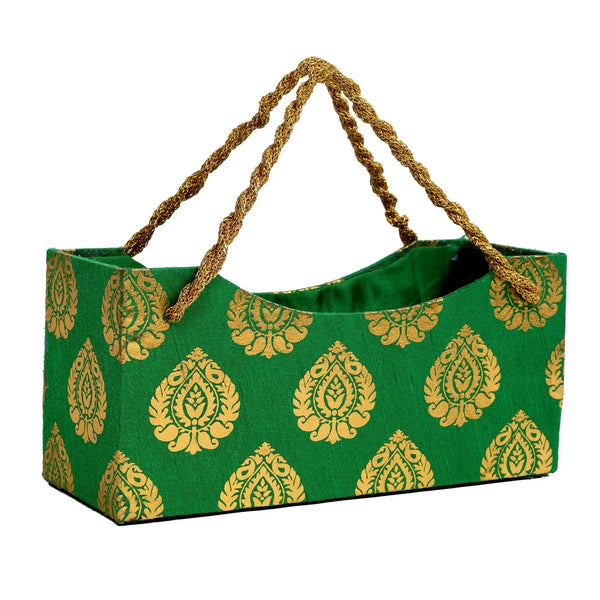 Green Hamper Basket with Handle - Front View | Grownex Packaging