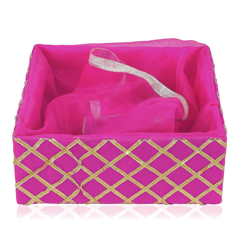 Decorated with Traditional Lace Rani Pink Wooden Basket | Grownex Packaging | Basket & Tray