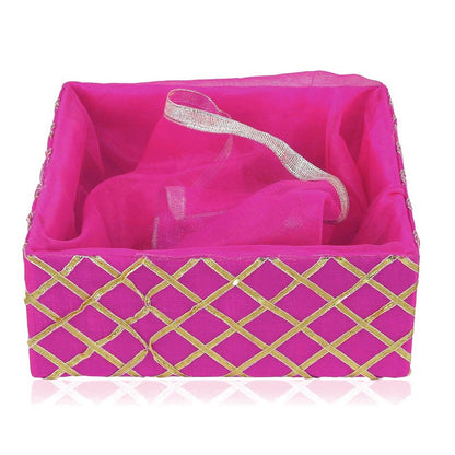 Decorated with Traditional Lace Rani Pink Wooden Basket | Grownex Packaging | Basket & Tray
