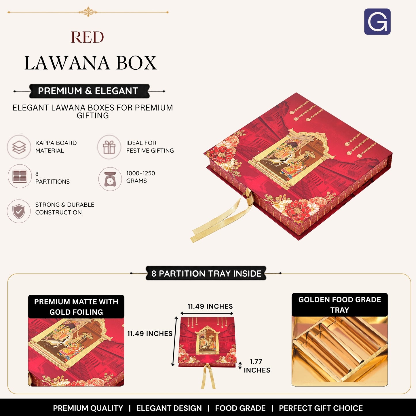 8 Partition Red Book Style Lawana Box | Large Capacity Wedding Shagun & Gift Packaging