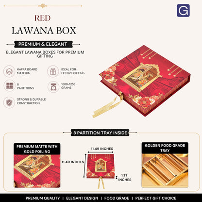 8 Partition Red Book Style Lawana Box | Large Capacity Wedding Shagun & Gift Packaging