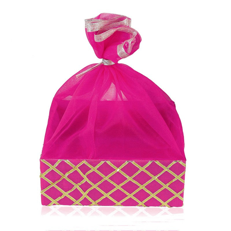 Decorated with Traditional Lace Rani Pink Wooden Basket | Grownex Packaging | Basket & Tray