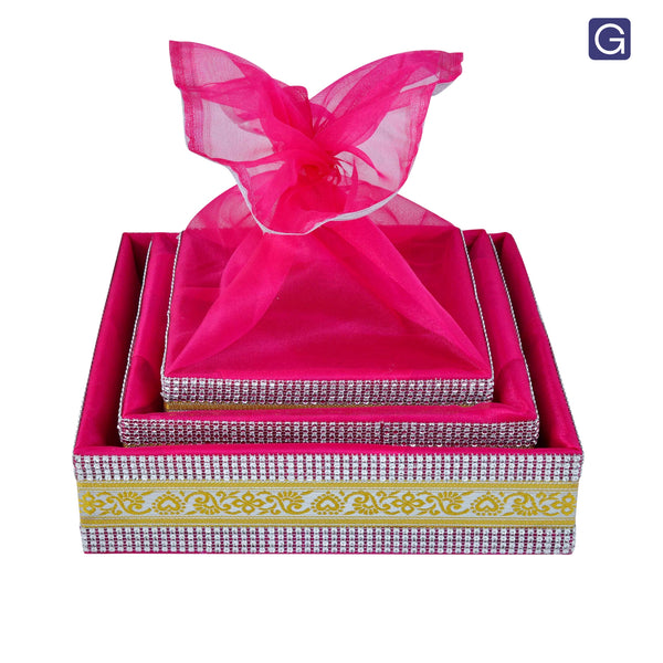 Decorative Rani Pink Hamper Basket Set of 3 - Front View | Grownex Packaging
