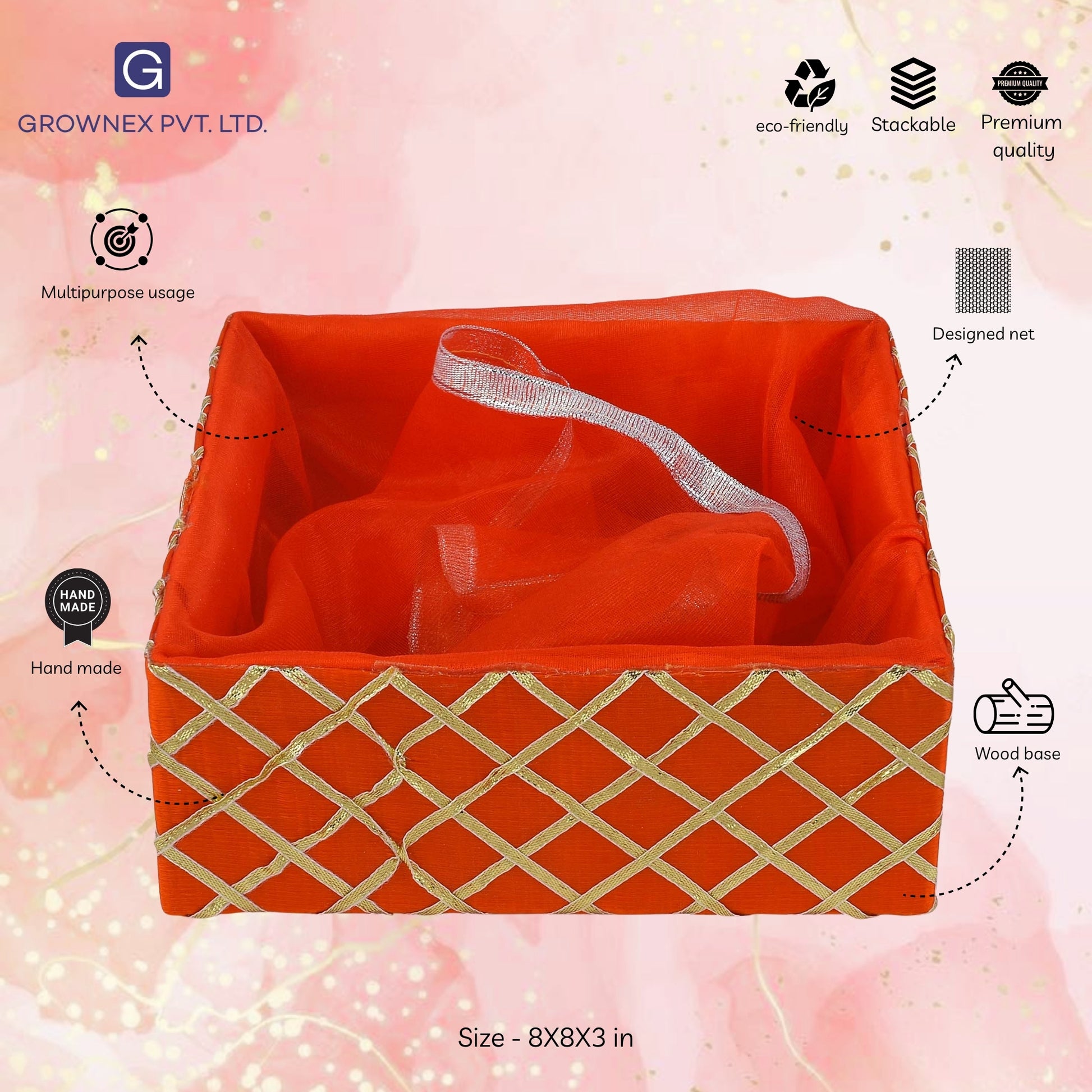 Square Lace Red Basket | Grownex Packaging | Basket & Tray