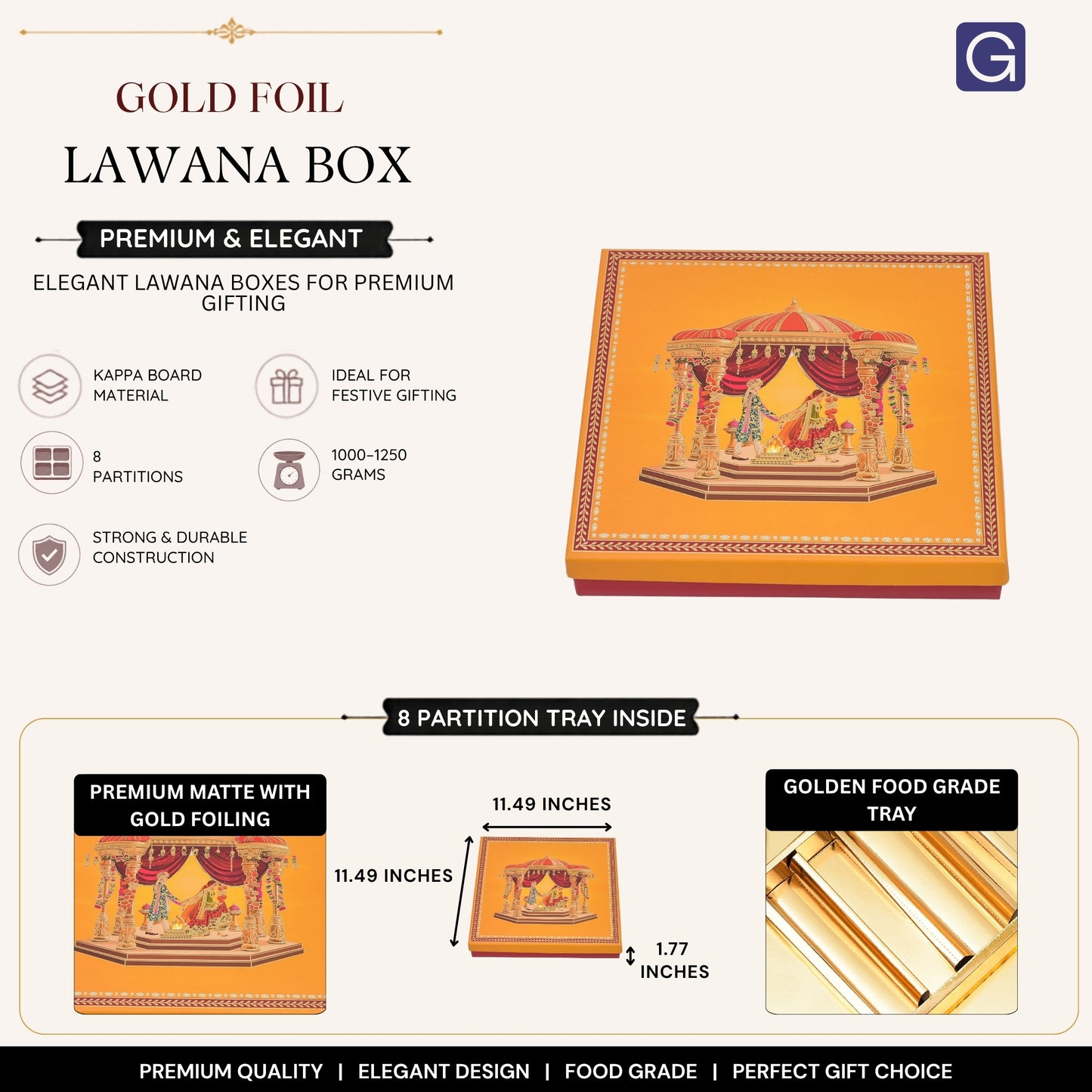 Decorative Lid Lawana Box with 8 Partitions | Wedding Shagun & Mithai Packaging