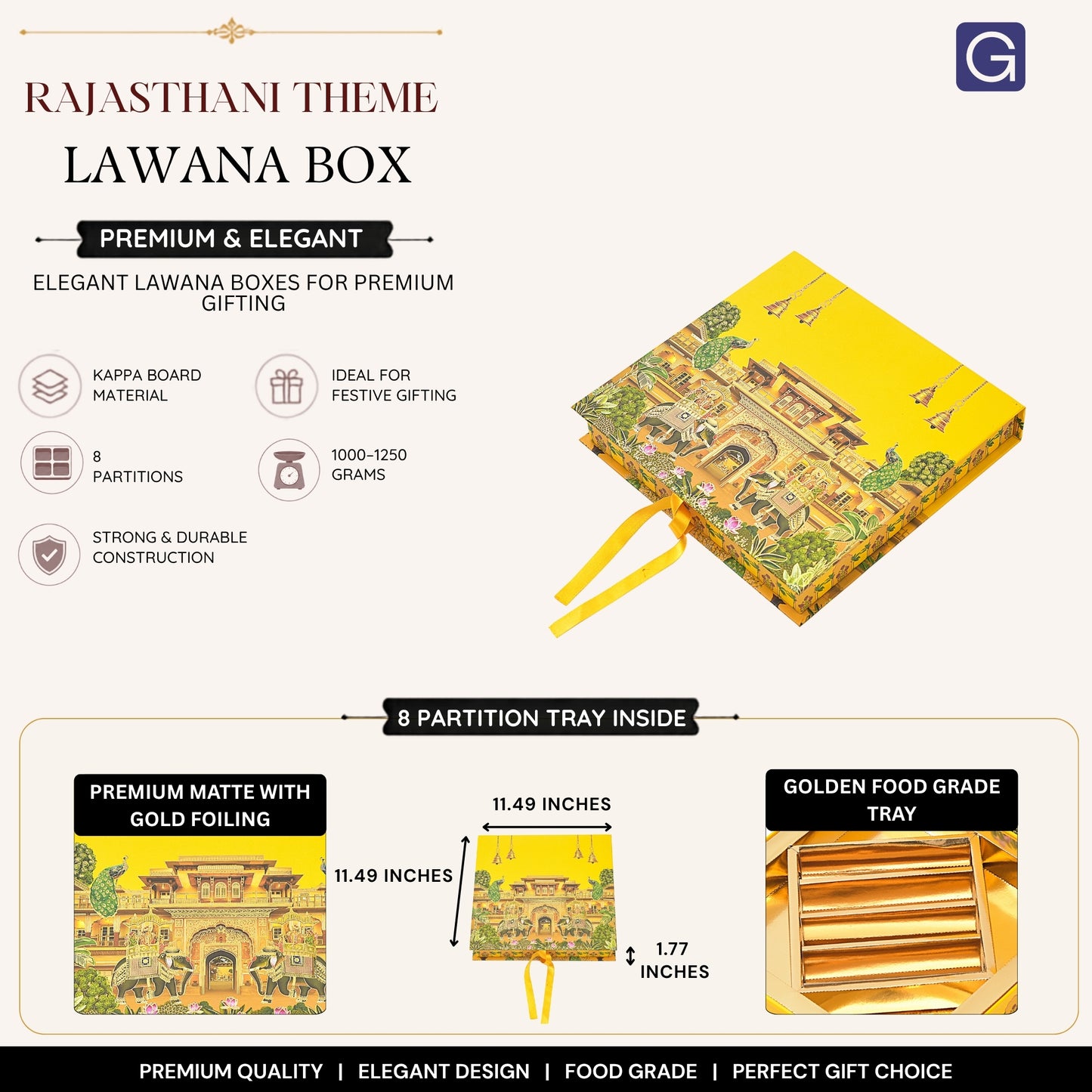 Rajasthani Theme Book Style Lawana Box with 8 Partitions | Royal Wedding Shagun Packaging