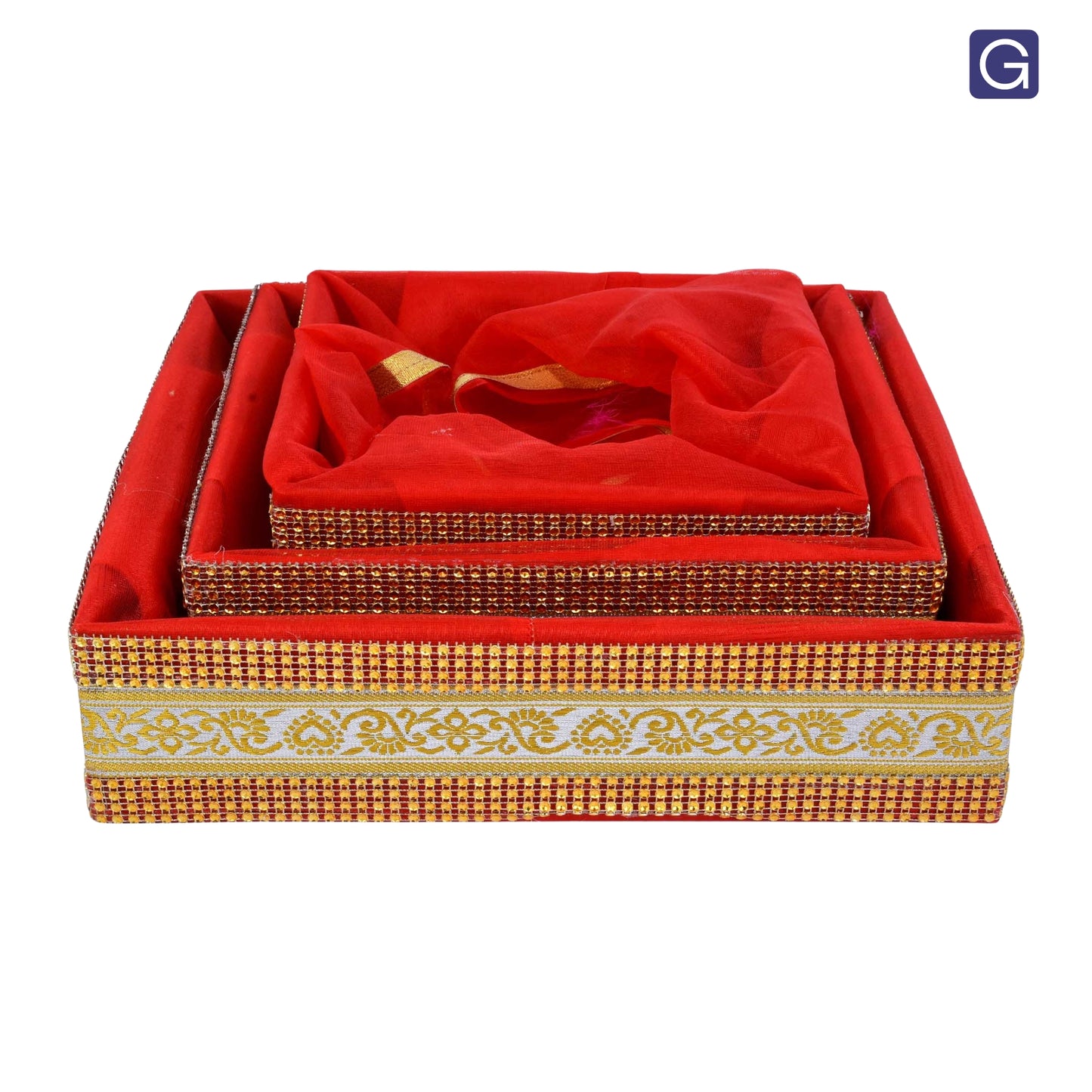Red Hamper Basket Set of 3 | Reusable MDF Gift Basket for Wedding Hampers