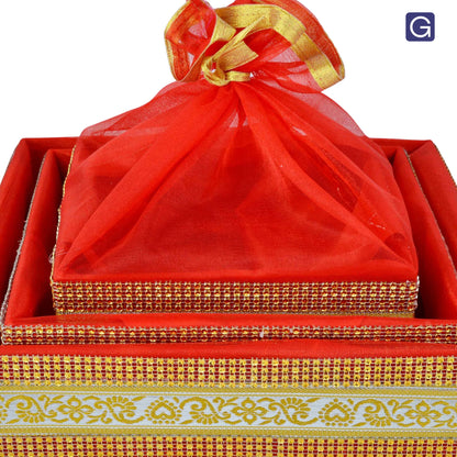 Red Hamper Basket Set of 3 | Reusable MDF Gift Basket for Wedding Hampers