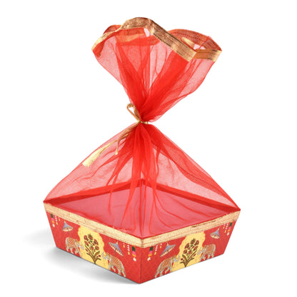 Red Elephant Print Gift Hamper Basket | Wedding & Return Gift Basket