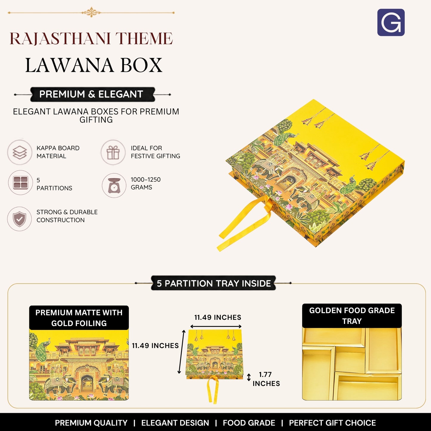 Rajasthani Theme Book Style Lawana Box with 5 Partitions