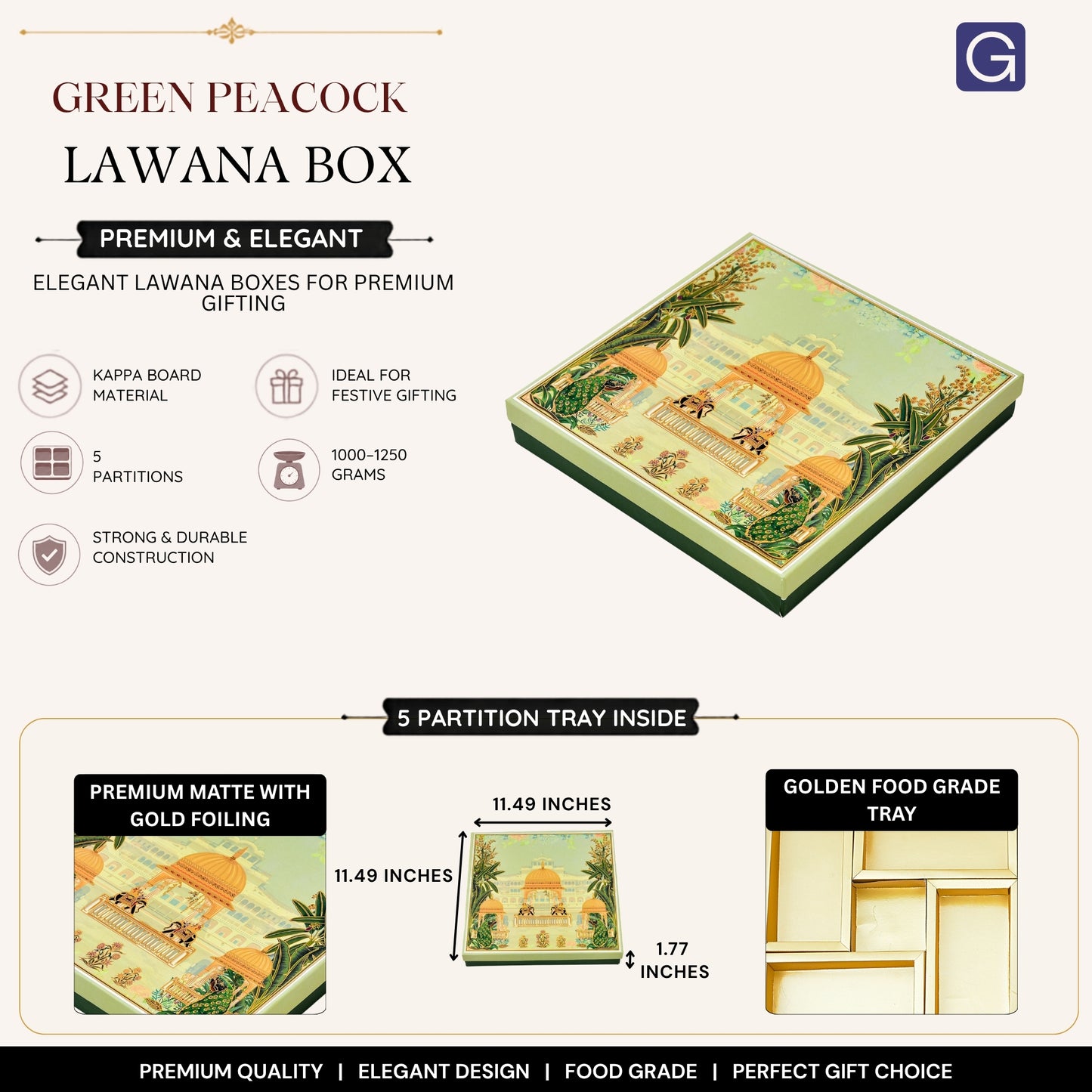 Green Peacock Lawana 5 Partitions Lawana Box - Side View