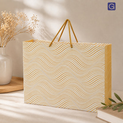 Golden Zebra Print Paper Bag 15.5x3.75x13.5 Inch | Luxury Boutique & Festive Packaging