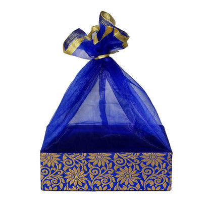 Floral Print Blue Wooden Gift Hamper Basket | Grownex Packaging | Basket & Tray