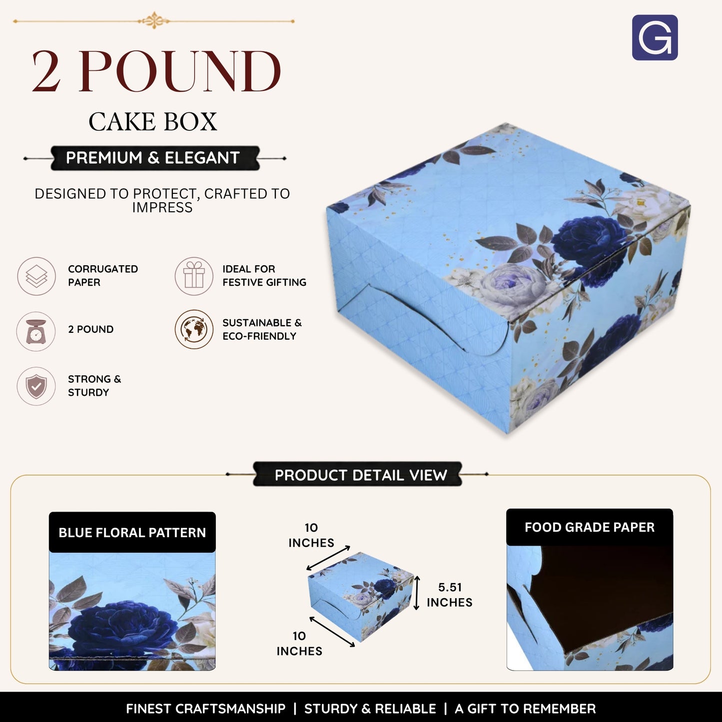 Blue 2 Pound Cake Box | Corrugated Bakery Packaging