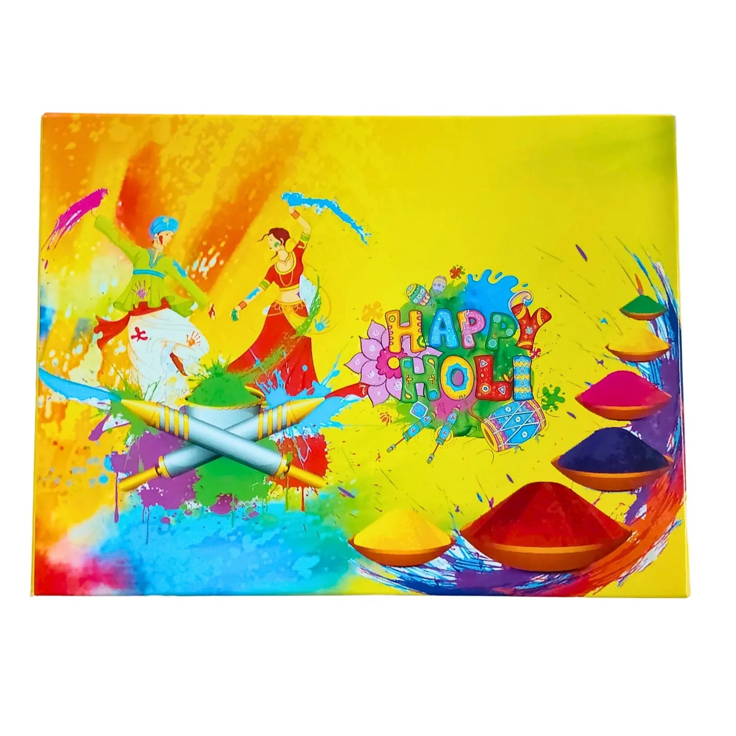 Holi Print Hamper Box 23.6 × 17.8 × 7.62 cm – Yellow with Baby Pink | Food Safe Kappa Board Gift Box | Grownex Packaging | Hamper Box