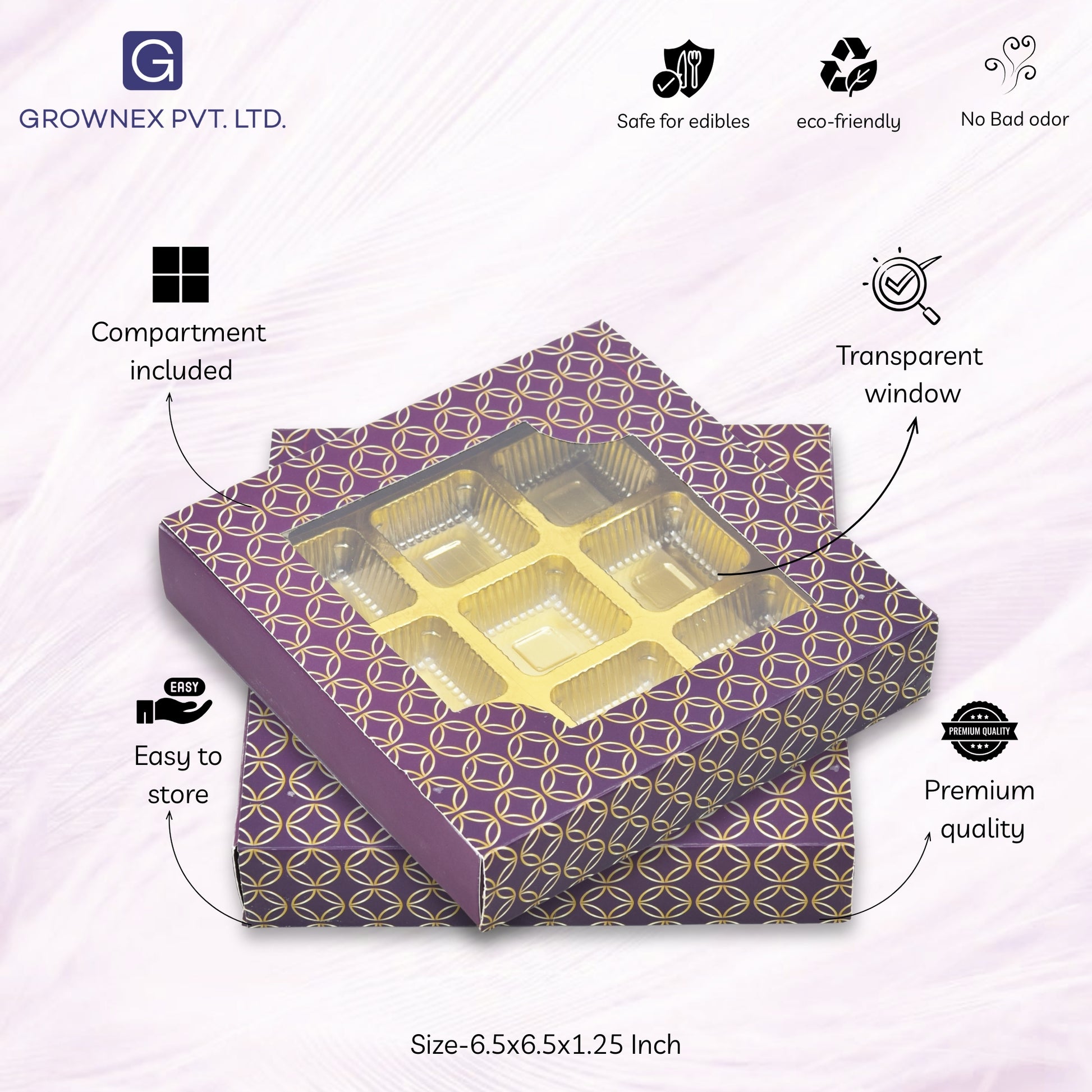 9 Cavity Folding Chocolates Packing Box - Purple | Grownex Packaging | Chocolate Box