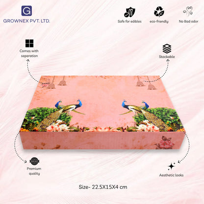 500 gm Pink Peacock 4 Line Premium Sweet Box | Grownex Packaging | Sweet Box