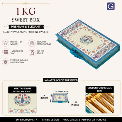 Heritage Blue 4 Line File Sweet Box | 1kg Premium Mithai Gift Packaging Box