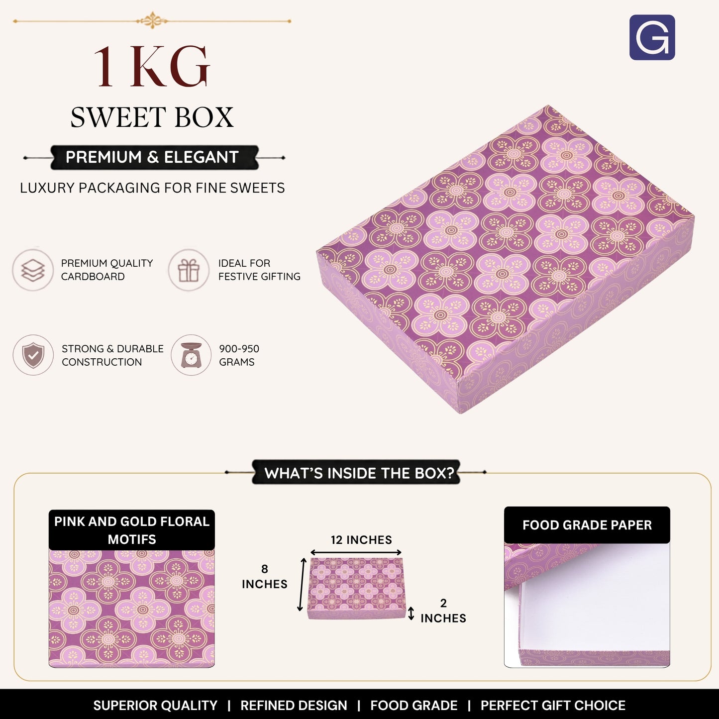 Elegant Flower Pattern Laddoo Gift Box | Premium Purple Floral Mithai Box