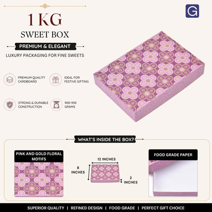 Elegant Flower Pattern Laddoo Gift Box | Premium Purple Floral Mithai Box