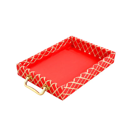 Traditional Red Wooden Square Lace Hamper Tray