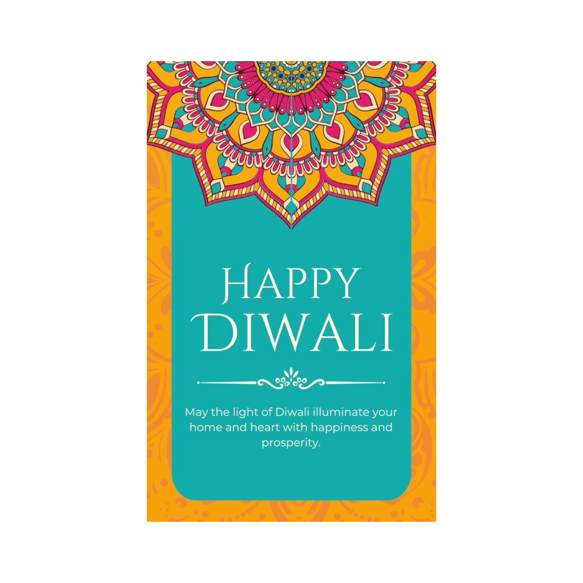 Happy Diwali Tag – Teal Mandala & Floral Gift Label | Grownex Packaging | Tags & Stickers