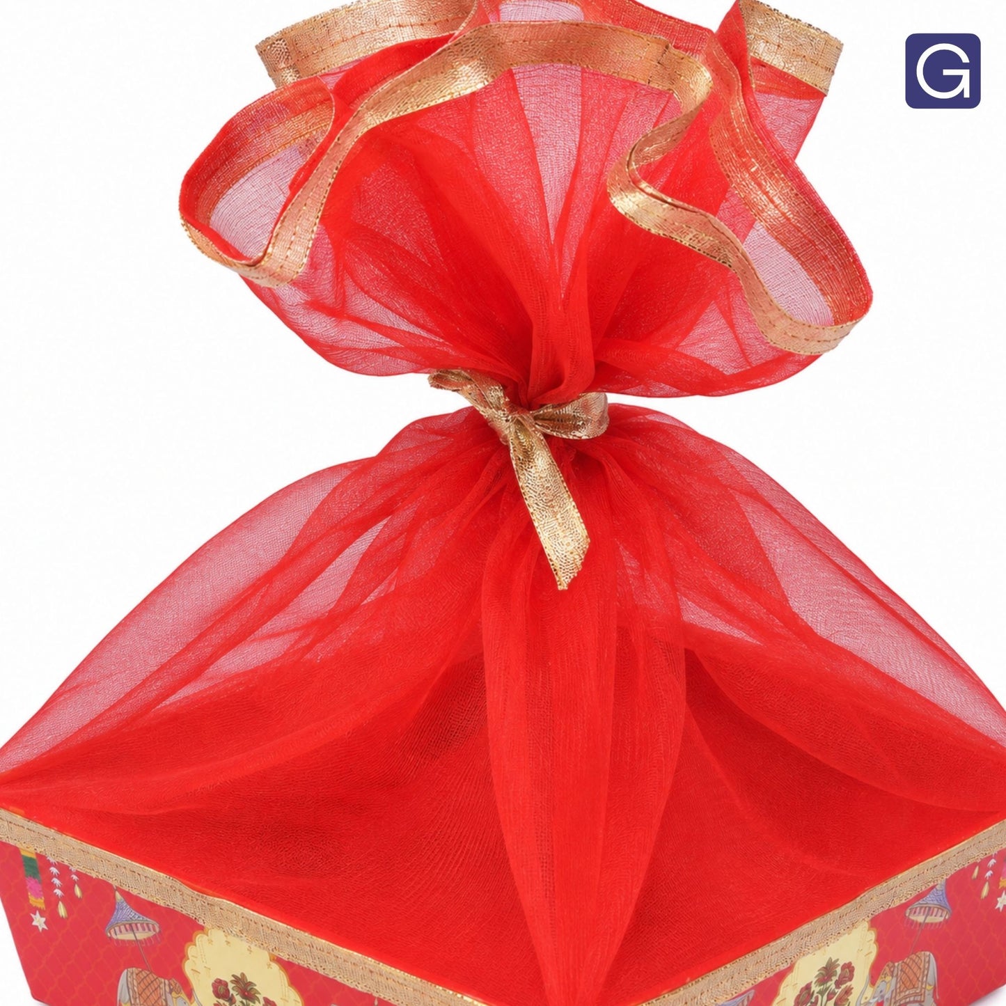 Red Elephant Print Gift Hamper Basket | Wedding & Return Gift Basket