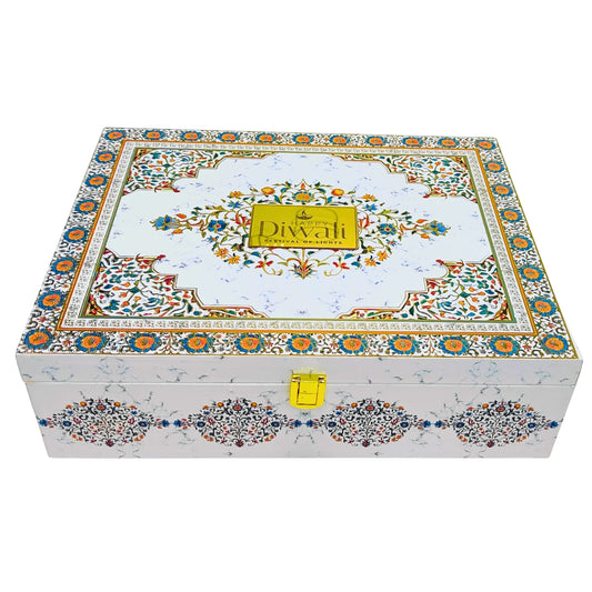 6-Jar White Marble Wooden Gift Box with Gold Foiling – Luxury Festival Packaging