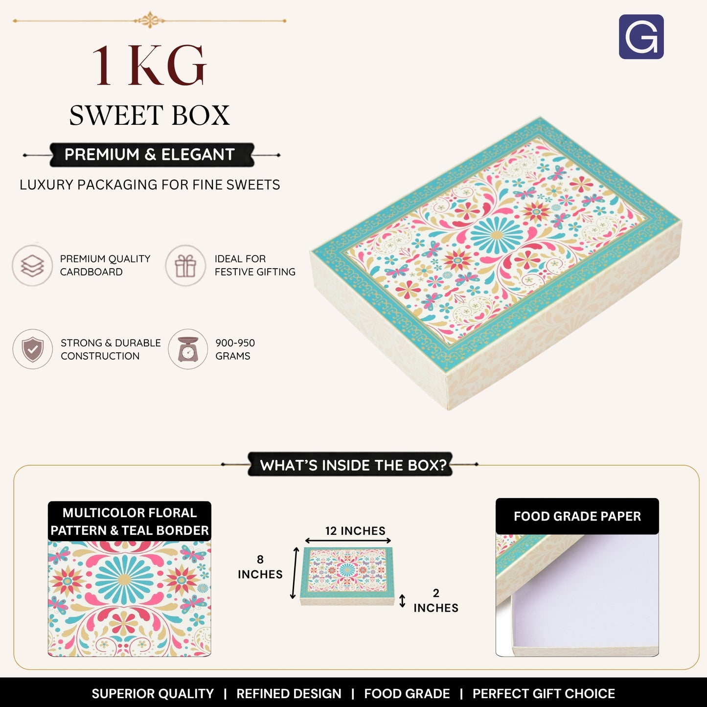 Decorative Floral Laddoo Gift Box - Side View