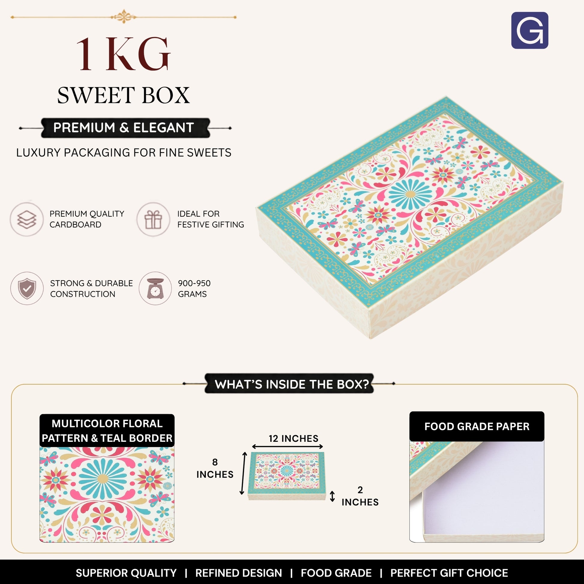 Decorative Floral Laddoo Gift Box - Side View