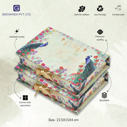 500 gm Beige Peacock 4 Line Premium File Sweet Box | Grownex Packaging | Sweet Box