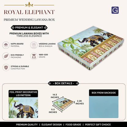 Blue Royal Elephant Foil Print Lawana Box  | Premium Shagun & Wedding Gift Box