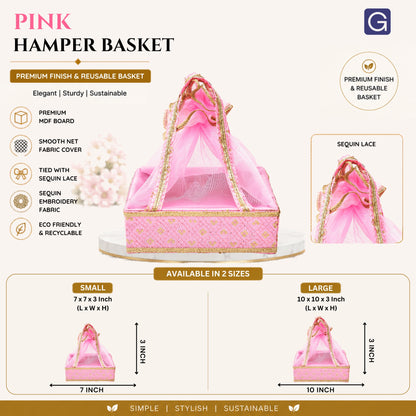 Pink & Gold Net Gift Basket | Festive Shagun & Hamper Packaging