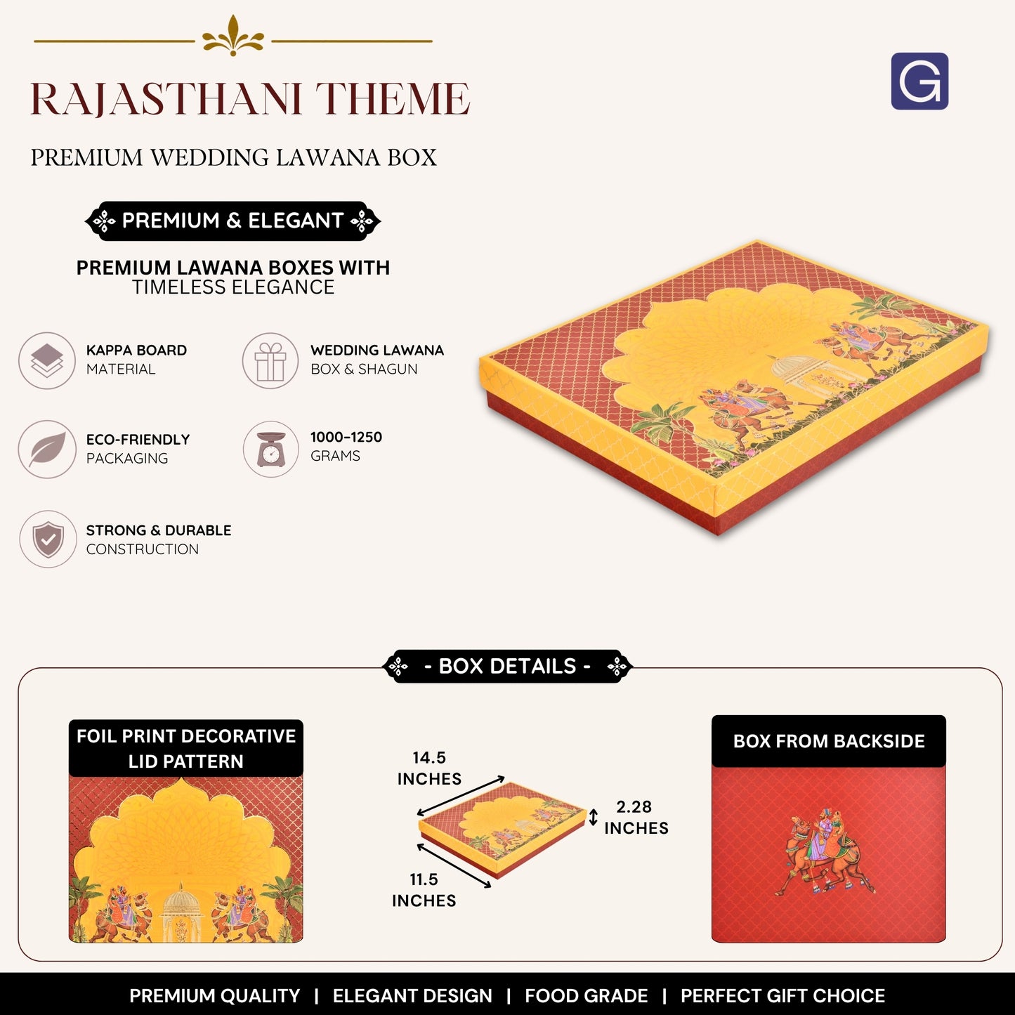 Rajasthani Theme Foil Print Lawana Box  | Premium Shagun & Wedding Gift Box