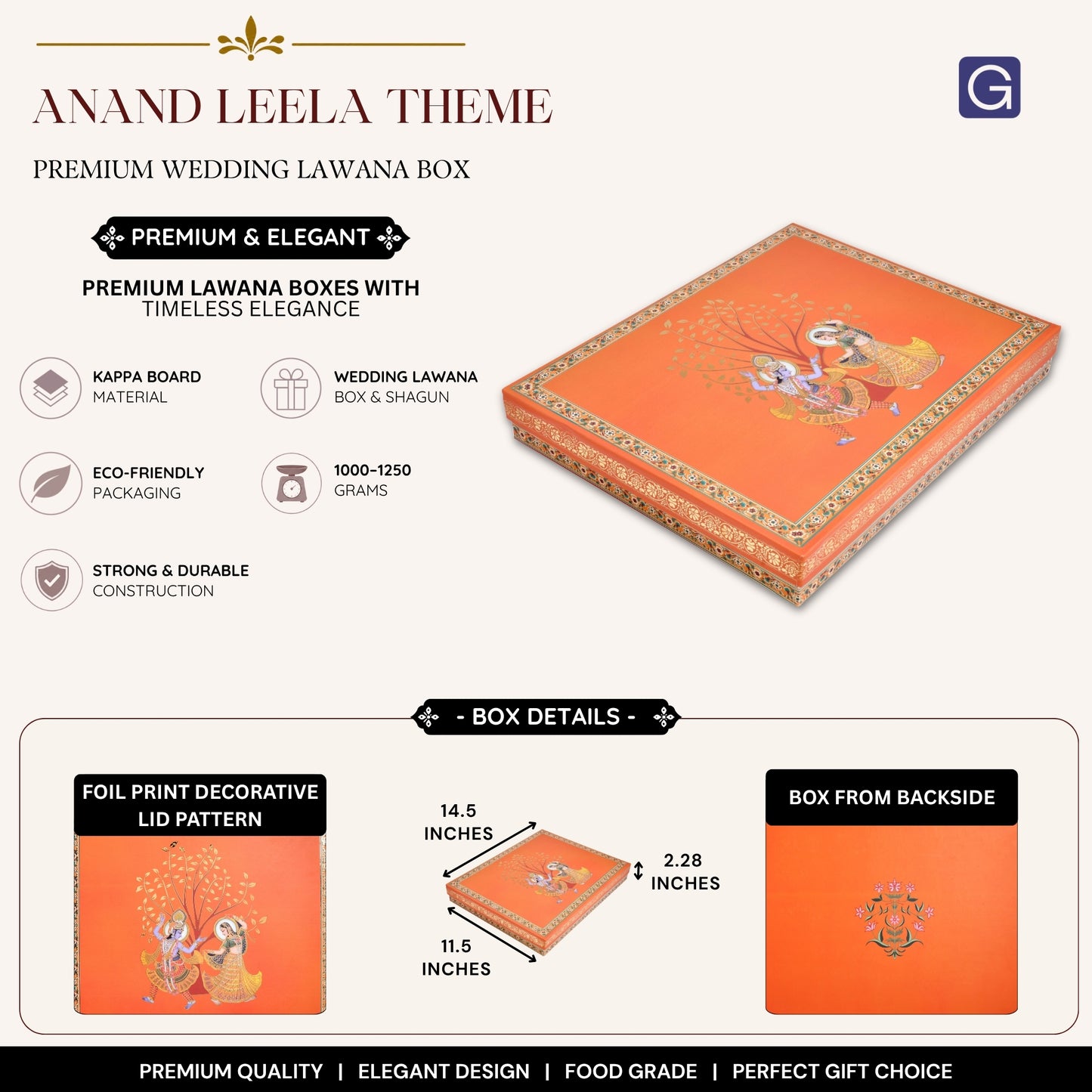 Anand Leela Theme Foil Print   Lawana Box  | Premium Shagun & Wedding Gift Box