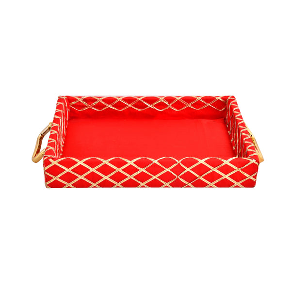 Traditional Red Wooden Square Lace Hamper Tray