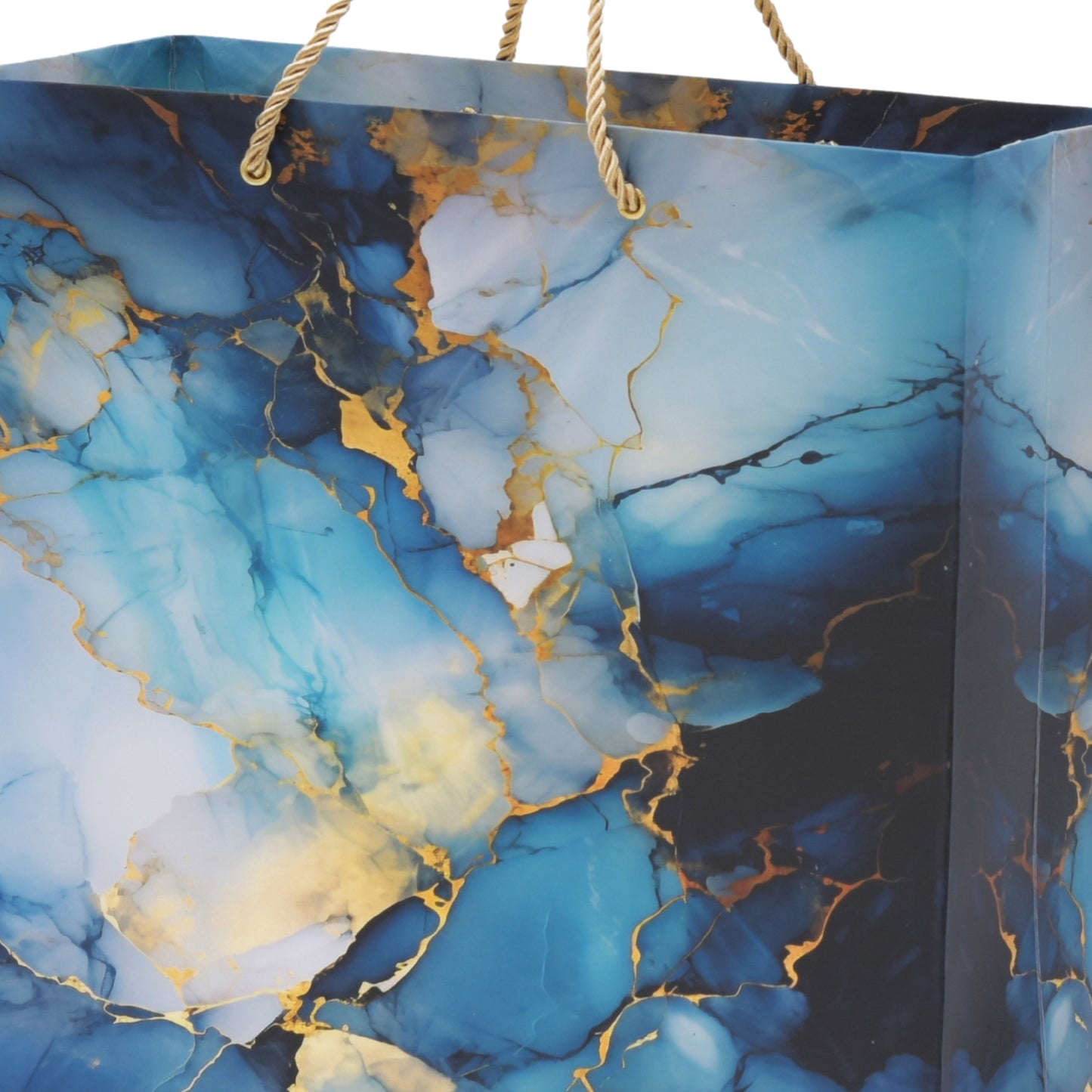 Blue Marble Print Paper Gift Bag with Handle 11.5 x 4.5 x 13.5 Inch for Hampers & Gifting
