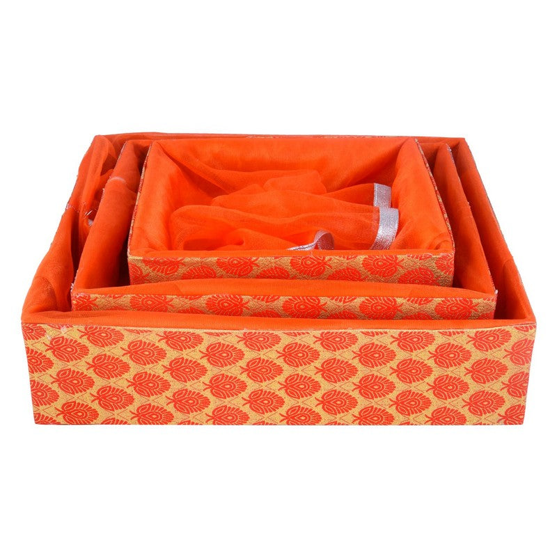 Set of 3 Floral Orange Wooden Gift Basket | Grownex Packaging | Basket & Tray