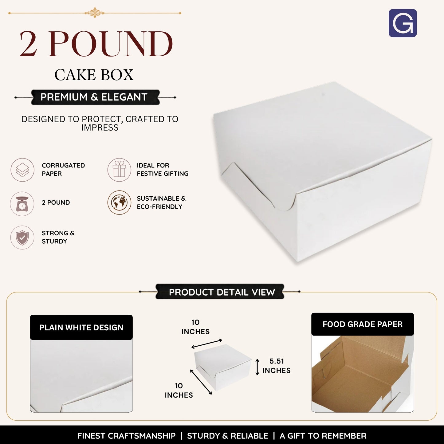 White 2 Pound Cake Box | Corrugated Bakery Packaging