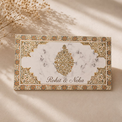 Personalised White Marble Premium Design Envelope 16x8.89 cm