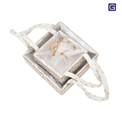 Elegant White Net Cover Hamper Basket with Handle - Styled with Festive Gift Items | Grownex Packaging